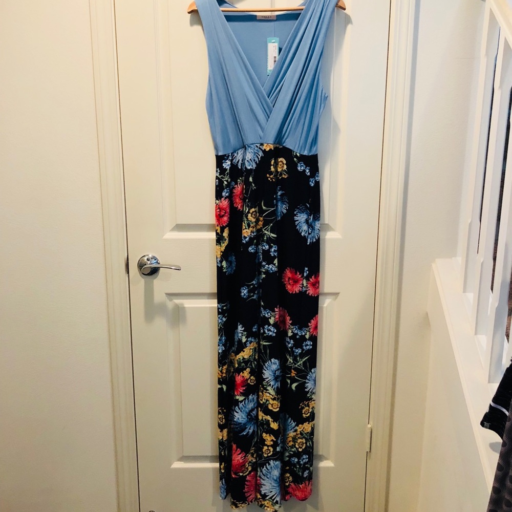 Gilli blue floral surplice top maxi dress